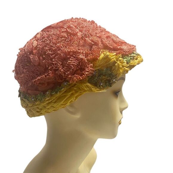 FORM’E‎ MILLINERY Women’s Vintage Style Hat Yellow Orange - Picture 2 of 12
